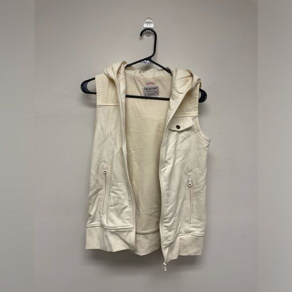 Burton Snowboarding Cream Hooded Sleveless Vest with Pockets SZ XS - Picture 2 of 10
